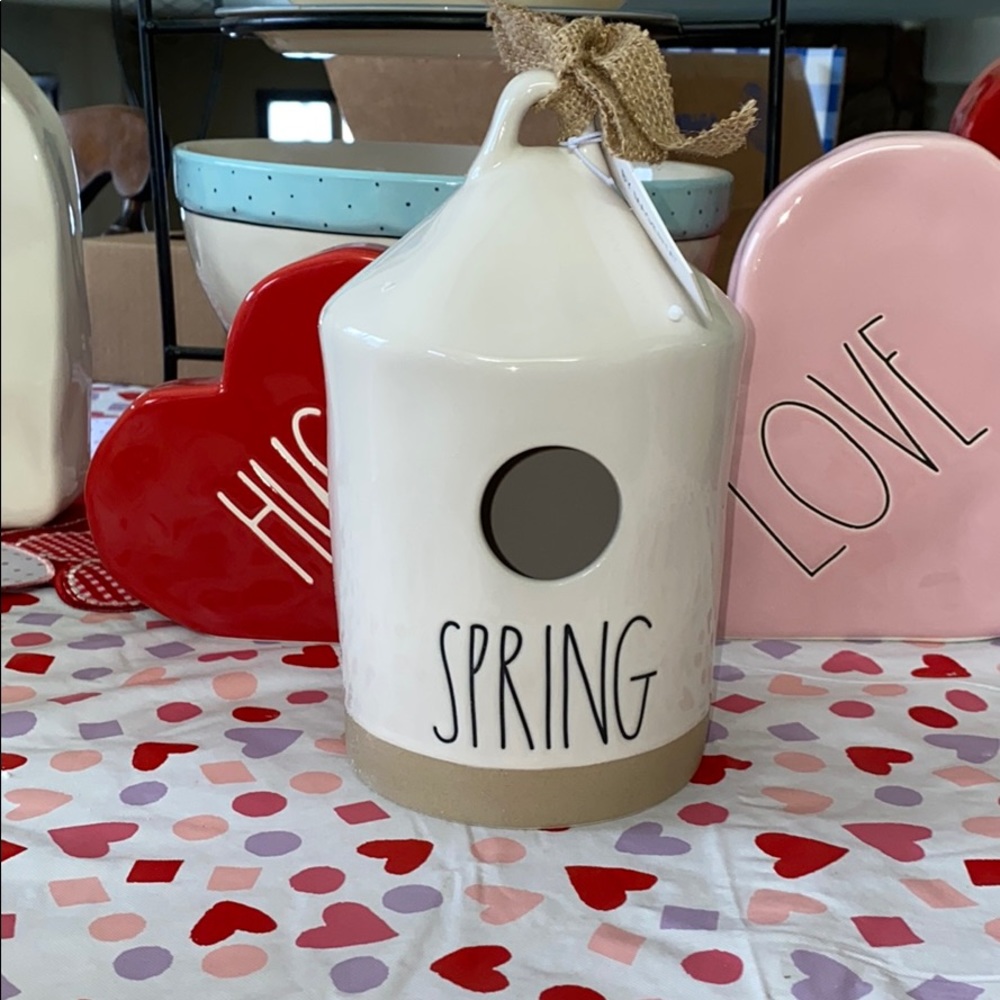 Rae Dunn SPRING cylinder birdhouse TAN TRIM ☀️🐤☀️